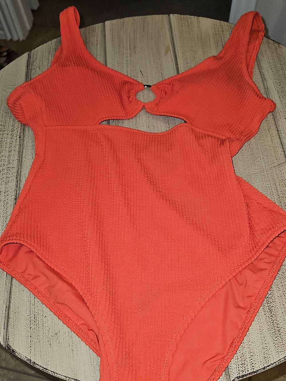 Aerie Coral Textured One-Piece with Front Ring Cutout